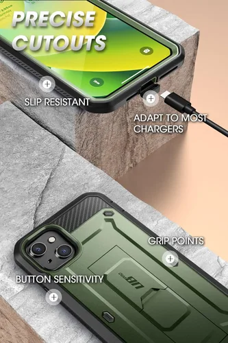 Vista 7 de SUPCASE Funda para iPhone 14 con soporte y clip para cinturón (Unicorn Beetle Pro), [protector de pantalla integrado]