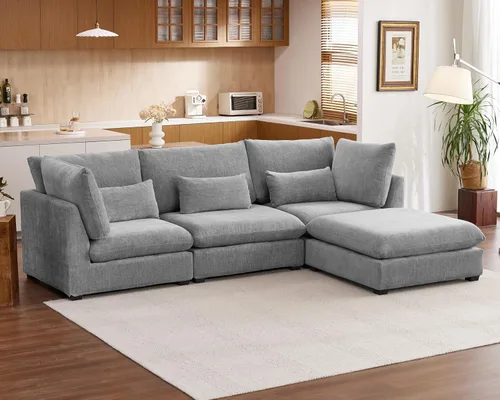 Vista 50 de Sofá modular de pana de gran tamaño de 77 pulgadas, sofá modular de nube lavable con otomana, sofás seccionales de 3 plazas para sala de estar