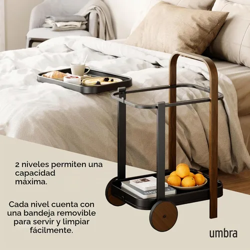Vista 5 de Umbra Bellwood - Carrito de bar, carrito para servir, mesa auxiliar, nogal/negro Walniut/Negro