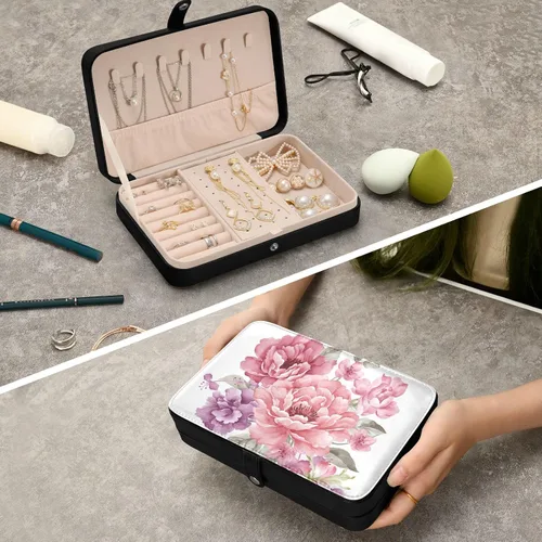 Vista 7 de Joyero organizador para mujeres y niñas, almacenamiento portátil de joyería para aretes, anillos, collares, pulseras, relojes, flores pequeñas