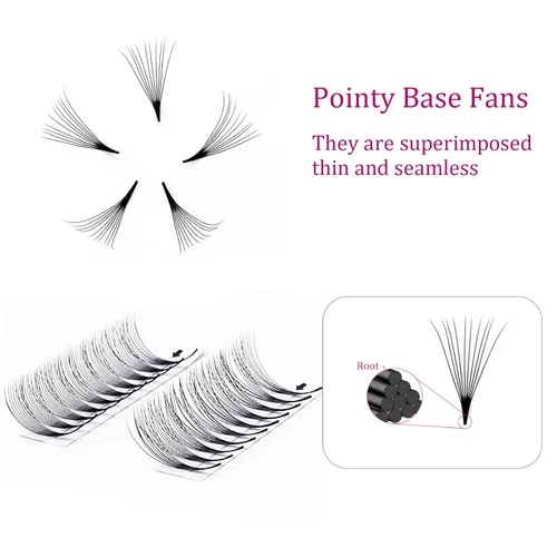 Vista 3 de FADLASH Extensiones de pestañas postizas en abanico con base puntiaguda 10D, extensiones de pestañas postizas de tallo medio, extensiones
