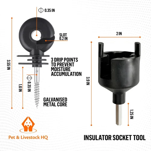 Vista 3 de Aisladores eléctricos para cercas atornilladas postes de madera, adecuados para cable eléctrico de cinta Polytape Polywire
