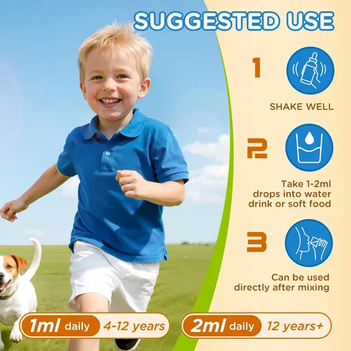 Vista 5 de Gotas de vitamina D3 K2 para niños, suplemento líquido con calcio, Omega 3, zinc, vitamina D3 K2 para absorción de calcio huesos saludables