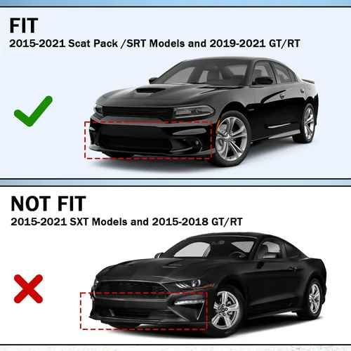 Vista 6 de Protector Divisor de Labio de Parachoques Delantero Compatible con Dodge Charger Hellcat/SRT 392 / Scat Pack/RT Scat Pack/GT/RT 2015-2021, Negro