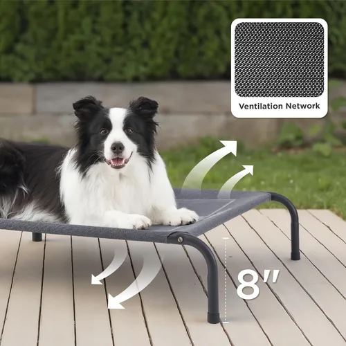 Vista 2 de Bedsure Camas elevadas para perros al aire libre para perros pequeños, cama portátil elevada para mascotas con hamaca para mascotas con patas Gris
