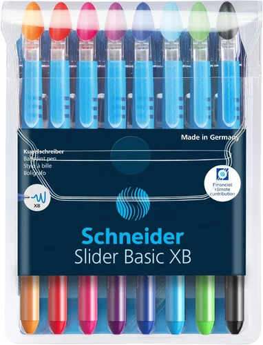 Vista 7 de Schneider Slider Basic XB (Extra Broad) - Bolígrafo de punta redonda, 1.4 mm, barril transparente, colores de tinta surtidos, paquete de 8