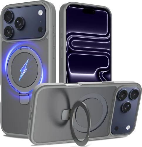 Vista 55 de Funda con soporte ultra magnético para iPhone 15 Pro [protección militar contra caídas] [compatible con MagSafe] a prueba de golpes, translúcida