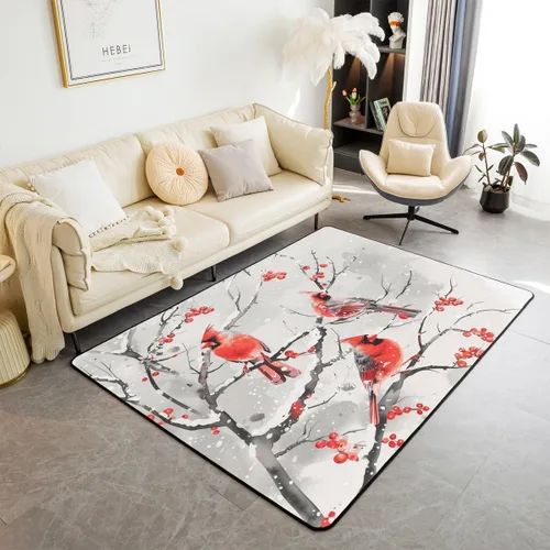 Vista 18 de Erosebridal Alfombra de área de Feliz Navidad para niños, cardenales rojos, alfombra de sala de estar, 3 x 5 mas, alfombra decorativa de cabaña