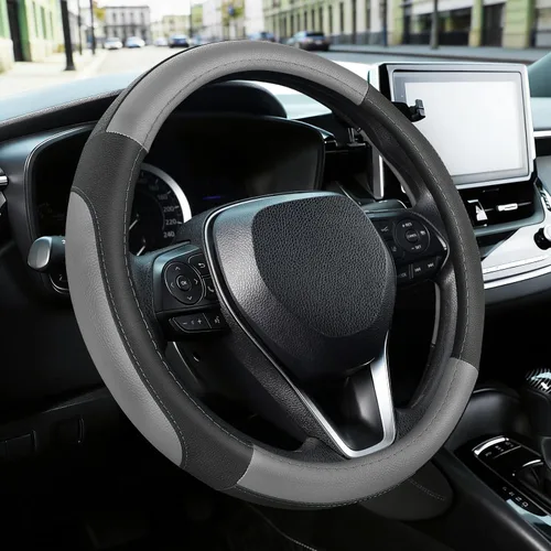 Vista 11 de SEG Direct Funda para volante de automóvil, tamaño mediano estándar de 14 1/2-15 pulgadas, embalaje no plegable, resistente, antideslizante, cuero