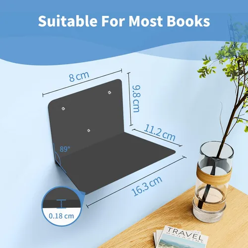 Vista 3 de Estantería flotante de libros FENTEC para pared, estantería flotante invisible montada en la pared, estanterías colgantes resistentes, estante