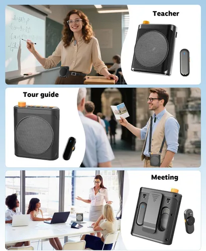 Vista 7 de Tearstone Amplificador de voz para profesores con micrófono de solapa magnético inalámbrico, altavoz recargable portátil Bluetooth, 2 micrófonos