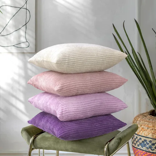 Vista 16 de Lewondr - Fundas de almohada de pana, juego de 4 fundas cuadradas de 22x22 pulgadas, con diseños a rayas modernas, para sofá, sala de estar, Marrón