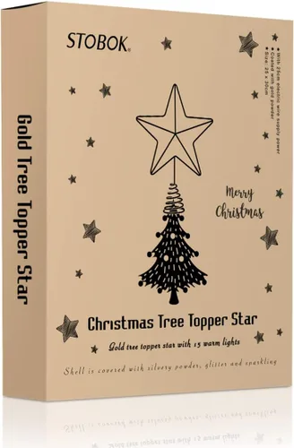 Vista 9 de STOBOK Adorno de estrella para árbol de Navidad con luces, dorado (Oro 1)