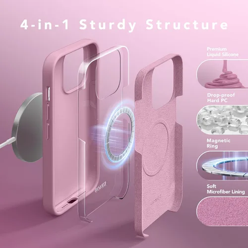 Vista 7 de GONEZ Funda de silicona para iPhone 14 Pro Max, compatible con MagSafe, con protector de pantalla + protector de lente de cámara, silicona líquida a