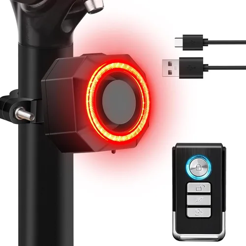 Vista 9 de NineLeaf Bicycle Tail Light Rechargeable,Bike Tail Light with Alarm and Remote,Bike Alarms for Ebikes,IP65,113dB Alarms, Level 7 Sensitivity, Auto