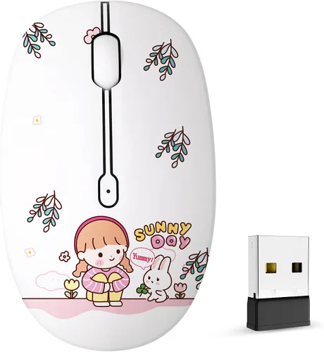 Vista 14 de FMOUSE Bonito mouse inalámbrico, Bluetooth y modo dual de 2.4 GHz con receptor USB, clic silencioso, alimentado por batería AA, para niños, Niña