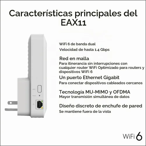 Vista 6 de NETGEAR Extensor de rango de malla WiFi 6 (EAX11) - Añade hasta 1,200 pies cuadrados, 15 dispositivos con amplificador y repetidor de señal