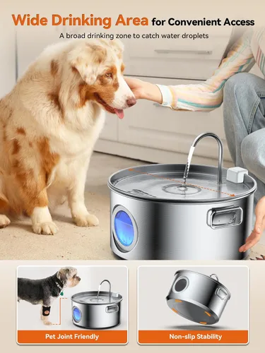 Vista 4 de Fuente de agua para perros grandes, fuente de agua de acero inoxidable de 3.2 galones/406 oz/12 L, dispensador de agua silencioso para perros