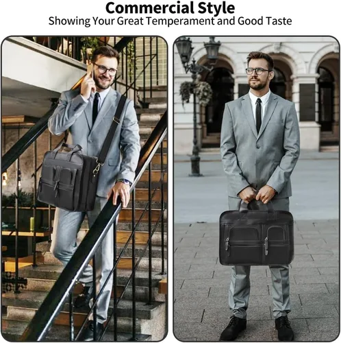 Vista 6 de Jack&Chris Maletín de cuero para hombres,Bolso de mensajero retro de viaje de negocios,Bolsa de trabajo grande para portátil de 15.6