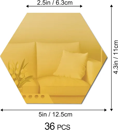 Vista 2 de RW-103 - 36 calcomanías acrílicas para espejo hexagonal, bricolaje, removibles, geométricos 3D, decoración de pared para dormitorio, sala de estar