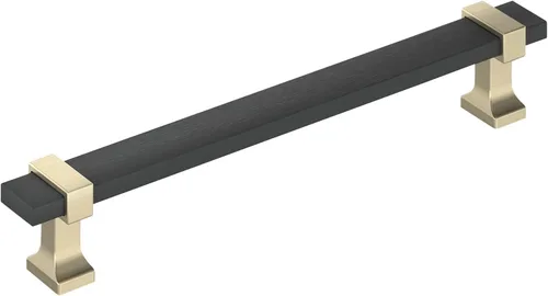 Vista 22 de Amerock Overton - Tirador para gabinete de 96 mm de centro a centro en acabado negro mate cepillado/bronce champán, BP36681BMBCZ
