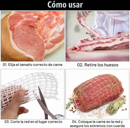 Vista 4 de Rollo de red de carne de 16.4 ft, tamaño 18, carne ahumada elástica de aves de corral, malla de jamón para carne de carnicero, rollo de red