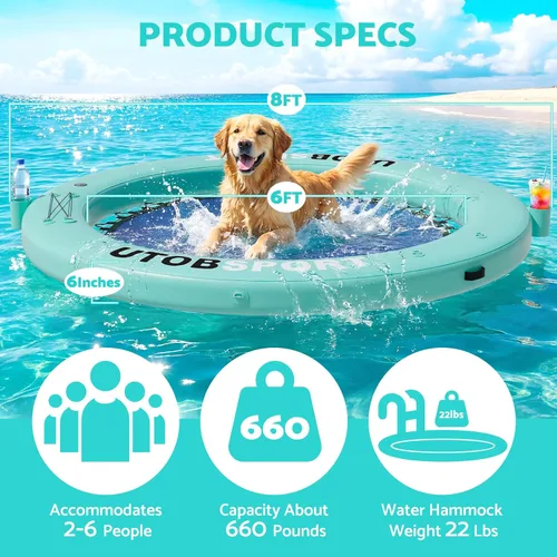 Vista 15 de Inflatable Water Hammock Floating Dock 8FT / 10FT Water Floating Island Raft for Lake Boat Pool Ocean Adults Kids, with W/Cupholder & Pump