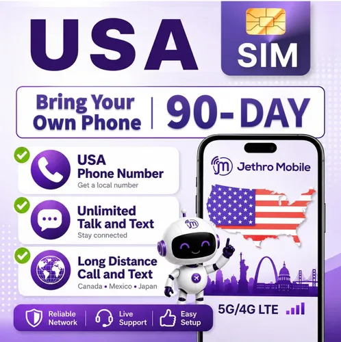 Vista 10 de $10/mes Jethro Mobile Plan de teléfono prepago, llamadas y mensajes de texto ilimitados, conversaciones internacionales a más de 80 países, trae tu