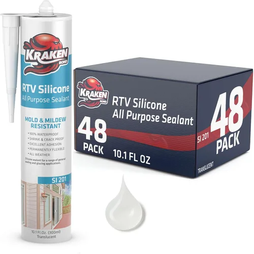 Vista 23 de Kraken Bond Sellador de silicona negro resistente al agua Cartucho de 100 a 10 onzas líquidas, RTV silicona para calafatear cocina y baño, todo uso