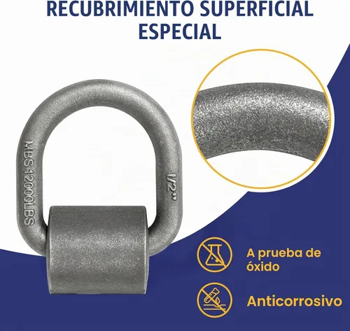 Vista 4 de Grandroad auto Paquete de 8 anillos en D forjados soldados, anclaje de amarre para remolque de 1/2 pulgada con MBS: 12,000 libras para remolque