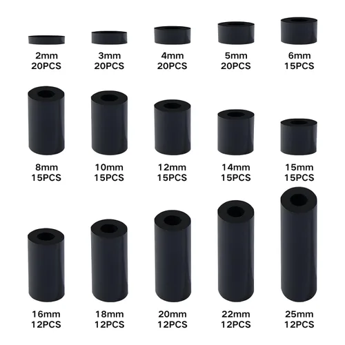 Vista 3 de 235 piezas de espaciador redondo negro OD 0.276 in ID 0.126 in para tornillos M3 15 tamaños ABS no roscado columna separador soporte espaciador