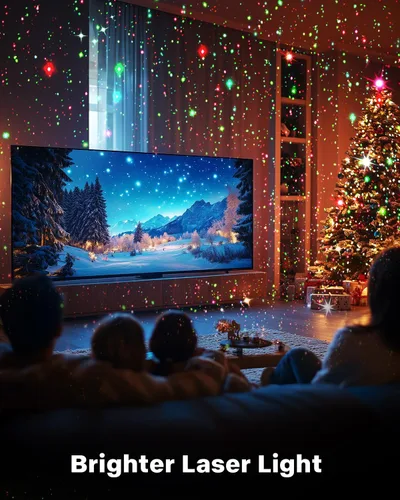 Vista 4 de Proyector láser de luces de Navidad para exteriores, 2025 mejorado, 2 colores, rojo y verde, gypsophila en movimiento, estrellas parpadeantes