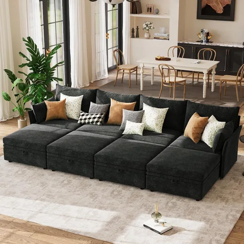 Vista 32 de Sofá seccional modular de gran tamaño de 103.5 pulgadas, sofá convertible en forma de L con otomana móvil, sofás esquineros grandes de 6 asientos
