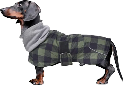 Vista 10 de Abrigos de perro salchicha impermeables, perfectos para perros salchichas, salchichas, abrigo de invierno para perro Weiner con forro polar