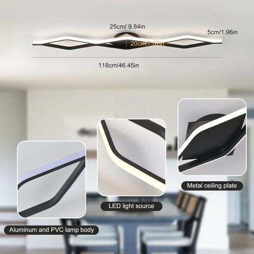 Vista 3 de Qcyuui Luces LED de Techo Regulables 46.4'' Accesorios de Iluminación para Cocina de Techo Negro Empotrado con Control Remoto Luz de Techo Lineal
