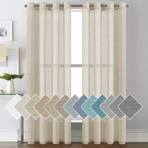 Vista 22 de H.VERSAILTEX Cortinas de lino de mezcla natural para sala de estar/cortinas de lino semitransparentes reductoras de luz de 54 pulgadas de largo