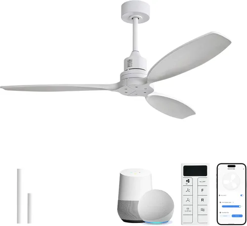 Vista 25 de Sofucor Ventilador de techo con luces y control remoto, ventilador de techo de madera LED moderno de 52 pulgadas con varillas descendentes