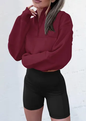 Vista 2 de KIRUNDO Sudadera recortada de moda de otoño para mujer, con media cremallera, sudadera Y2K con cordón