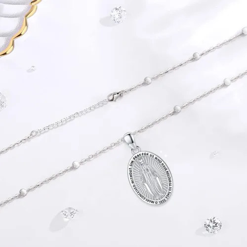 Vista 2 de LOOVE Collar de plata de ley 925 de San MiguelSan CristópaloCrucifijo de JesúsSan BenitoVirgen María milagrosa para hombres y mujeres arcángel