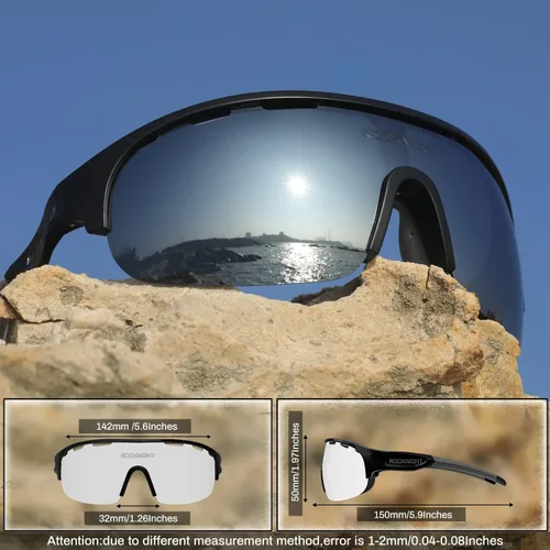 Vista 4 de ROCKNIGHT Gafas de sol deportivas de ciclismo para hombre, polarizadas, protección UV, plateadas, espejadas, para exteriores, cabeza media, ligeras