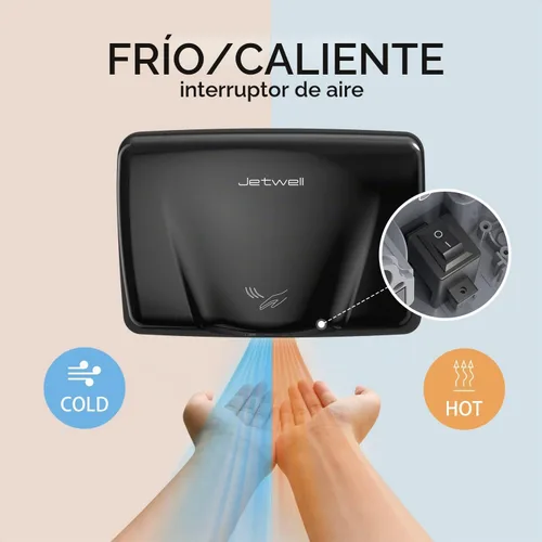 Vista 5 de JETWELL Secador de manos automático comercial de alta velocidad - Secador de manos de acero inoxidable resistente - Soplador de mano de viento