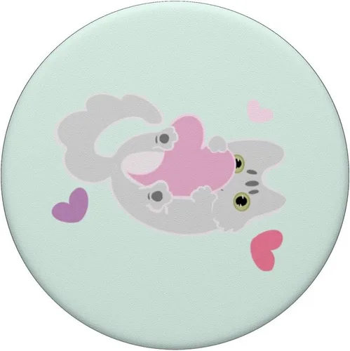 Vista 3 de Lindo gato Kawaii de San Valentín abrazo de corazón pastel PopSockets intercambiables PopGrip