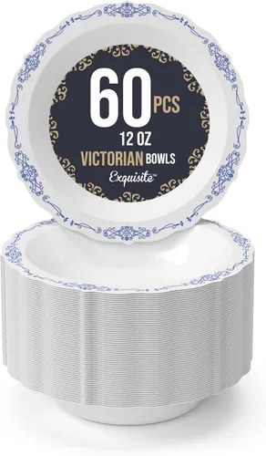 Vista 15 de SIZENAME - Platos de plástico desechables, diseño victoriano de calidad premium, color crema, para fiestas y bodas, 60