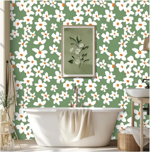 Vista 9 de HAOKHOME Papel Tapiz Amarillo Despegar y Pegar Floral Amarillo/Blanco/Azul Papel de Pared Removible para Dormitorio Baño Papel de Contacto Adhesivo