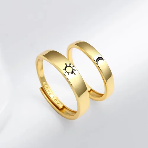 Vista 5 de Beydodo Anillos de plata 925 personalizados ajustables con sol y luna a juego grabados I LOVE YOU Anillos para parejas Anillos de boda