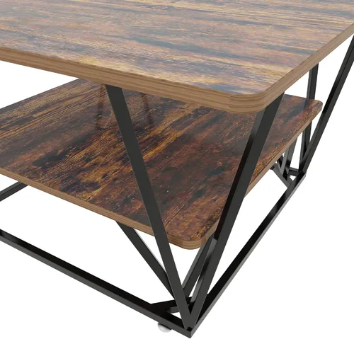Vista 7 de Elephance - Mesa de café cuadrada con almacenamiento de 2 niveles, mesa de té moderna de 31.5 pulgadas para sala de estar, tapa de madera