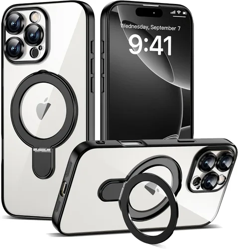 Vista 102 de Funda compatible con iPhone 12 con soporte de anillo magnético invisible [compatible con Mag-Safe] [Protector completo de lente de cámara] Funda
