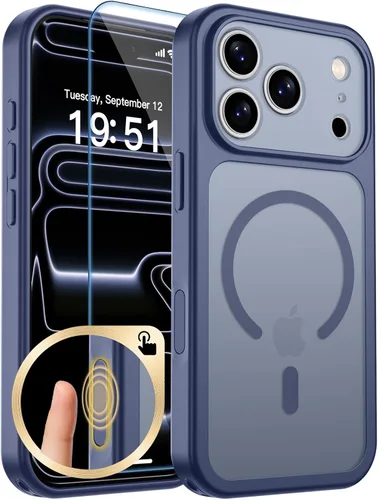 Vista 396 de zapica Funda magnética para iPhone Air, con protector de pantalla de vidrio templado, compatible con MagSafe, translúcida mate, a prueba de golpes