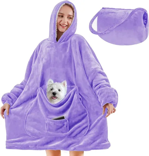 Vista 36 de yescool - Cobija con capucha, sudadera de franela de forro polar sherpa para adultos, mujeres y hombres, talla única
