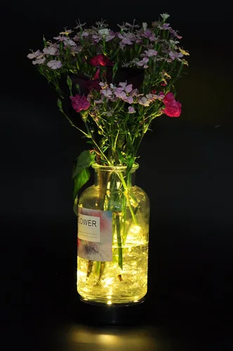 Vista 4 de KITOSUN Luz LED de florero de 4 pulgadas, color negro, estilo moderno con 9 LED blancos cálidos, control táctil, funciona